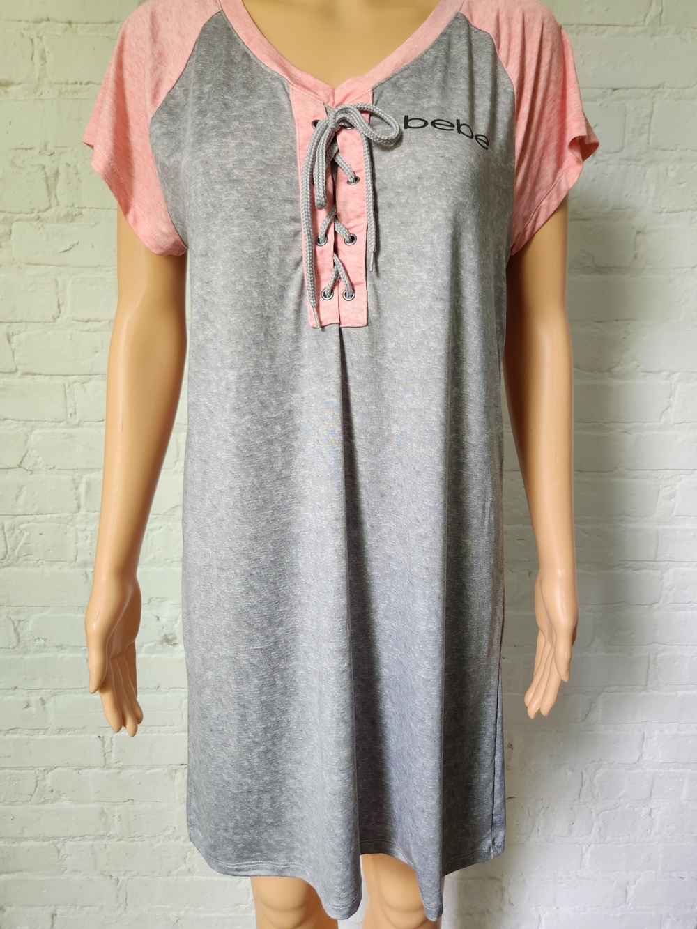 bebe Pink & Gray Lace-Up Nightshirt